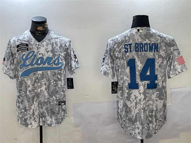 Men%27s Detroit Lions #14 Amon-Ra St. Brown 2024 Arctic Camo Salute To Service Stitched Baseball Jersey->denver broncos->NFL Jersey